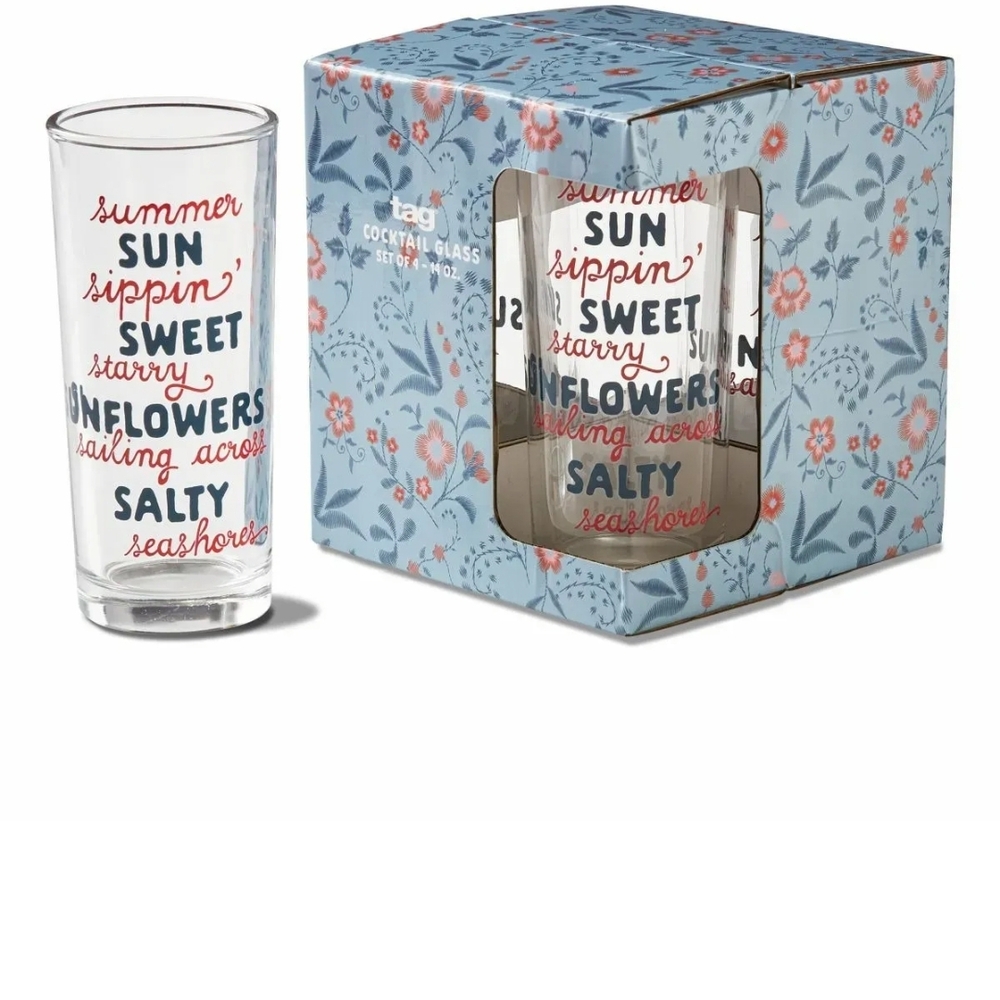 Tag Floral Cocktail Glass Set - Red and Black NWOT